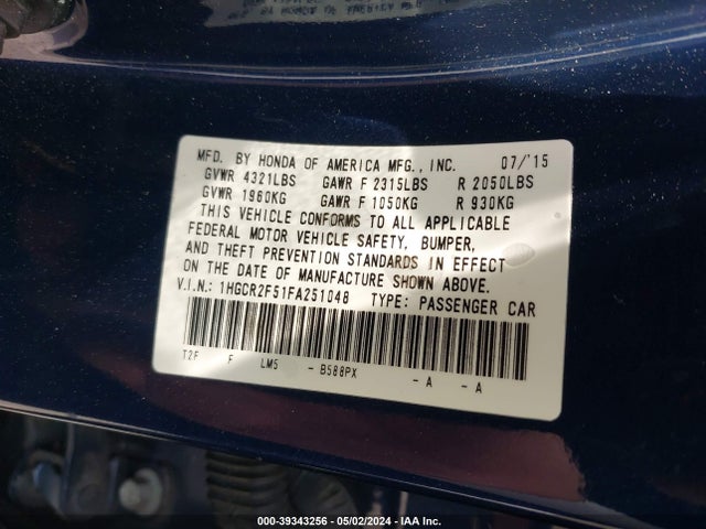 Honda Accord Sport 2015 1HGCR2F51FA251048 Image 9