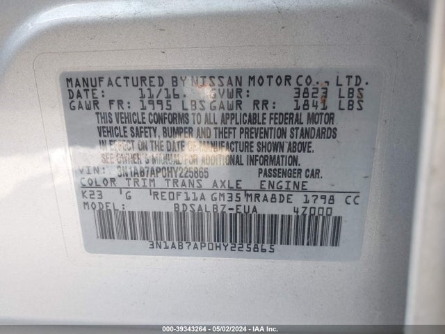 Nissan SENTRA S 2017 3N1AB7AP0HY225865 Image 9