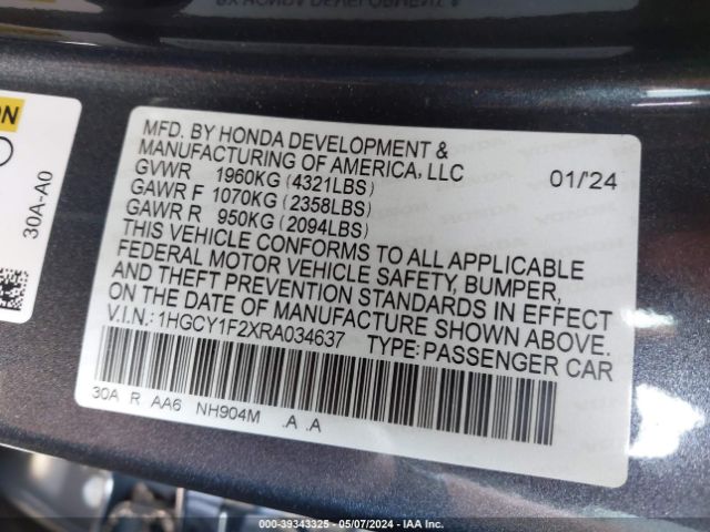 1HGCY1F2XRA034637 Honda ACCORD LX