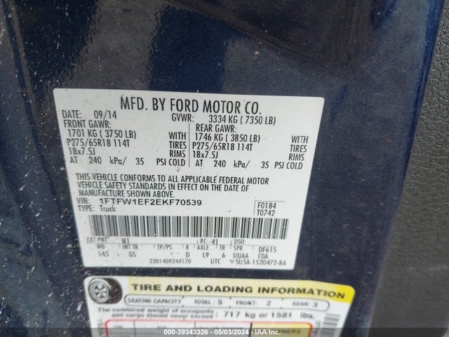 Ford F-150 Xlt 2014 1FTFW1EF2EKF70539 Image 9