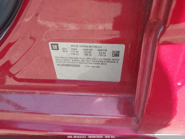 Chevrolet Sonic Ltz Auto 2014 1G1JE5SB8E4220092 Image 9