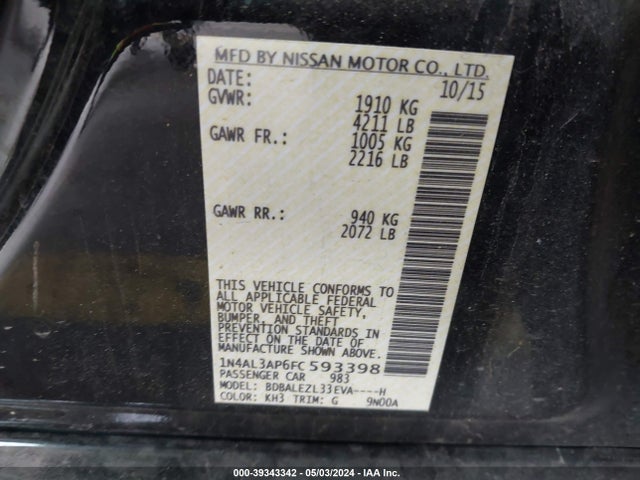 Nissan Altima 2.5 S 2015 1N4AL3AP6FC593398 Image 9