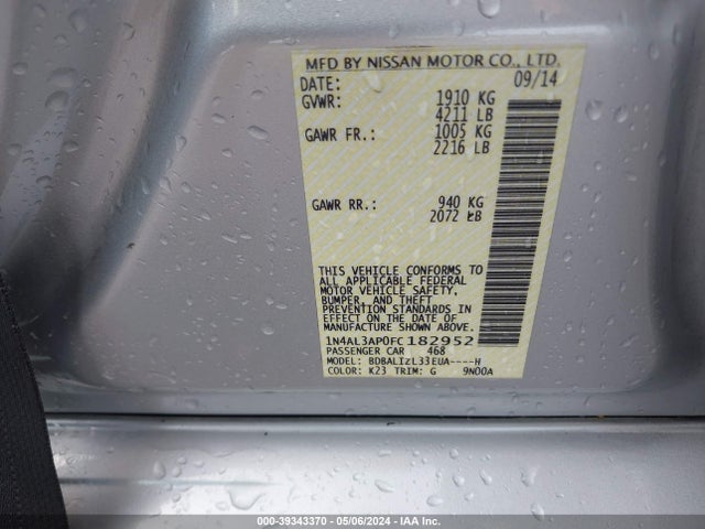 Nissan Altima 2.5 Sv 2015 1N4AL3AP0FC182952 Image 9