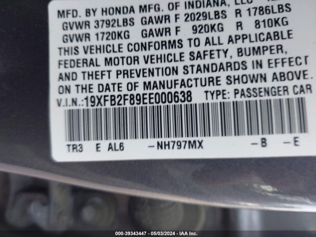 Honda CIVIC EX 2014 19XFB2F89EE000638 Image 9