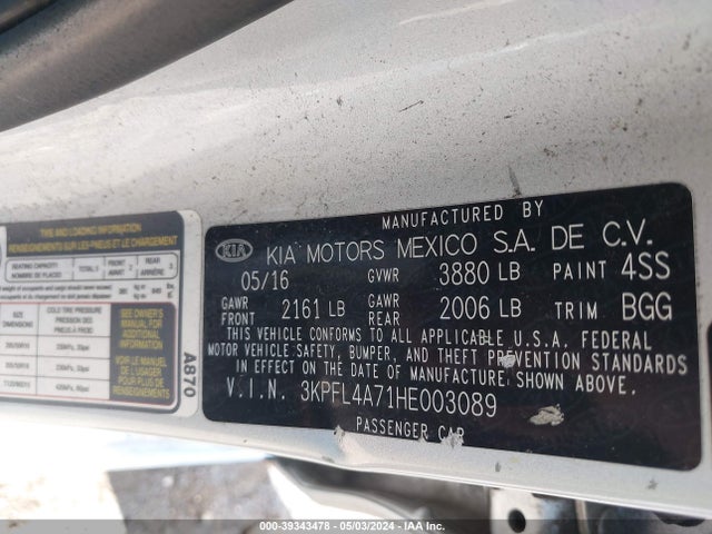 KIA FORTE LX 2017 3KPFL4A71HE003089 Image 9