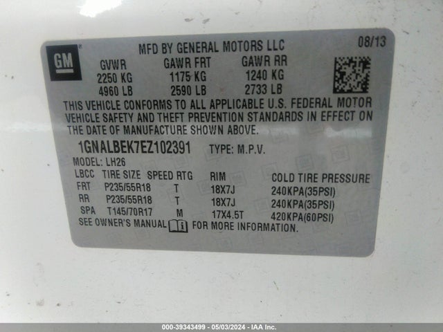Chevrolet EQUINOX 1LT 2014 1GNALBEK7EZ102391 Image 9