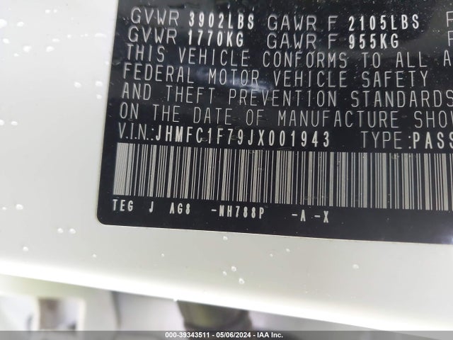 Honda Civic Ex-l 2018 JHMFC1F79JX001943 Image 9