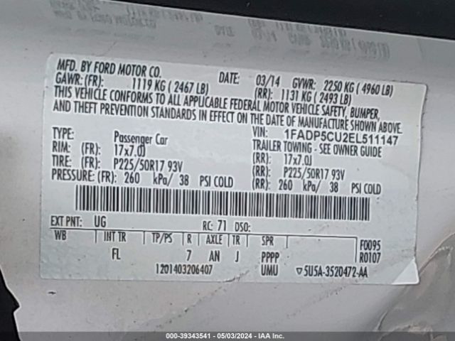 1FADP5CU2EL511147 Ford C-max Energi Sel