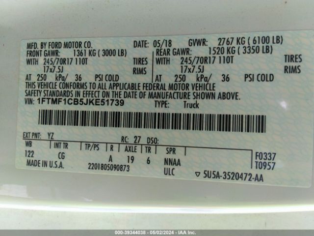 1FTMF1CB5JKE51739 Ford F-150 Xl