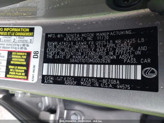 58AD11D13MU002626 Lexus ES 250