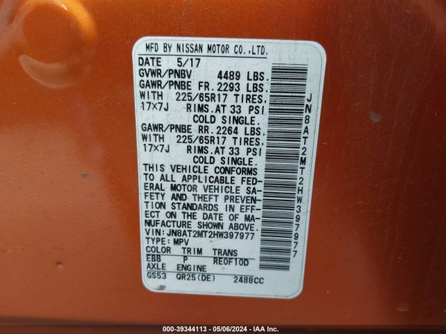 Nissan ROGUE SV 2017 JN8AT2MT2HW397977 Image 9
