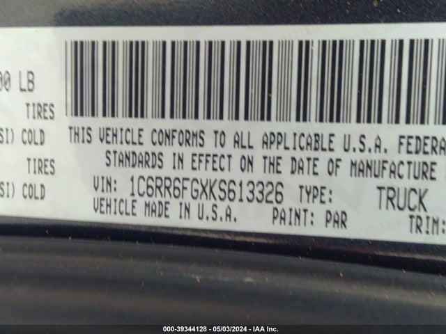 1C6RR6FGXKS613326 RAM 1500 Classic Tradesman Quad Cab 4x2 6'4 Box