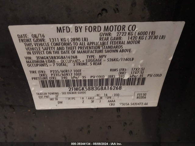 Ford FLEX SE 2016 2FMGK5B83GBA16268 Image 9