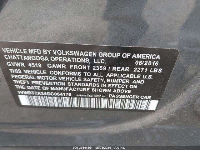 1VWBT7A34GC064176 Volkswagen Passat 1.8t Se