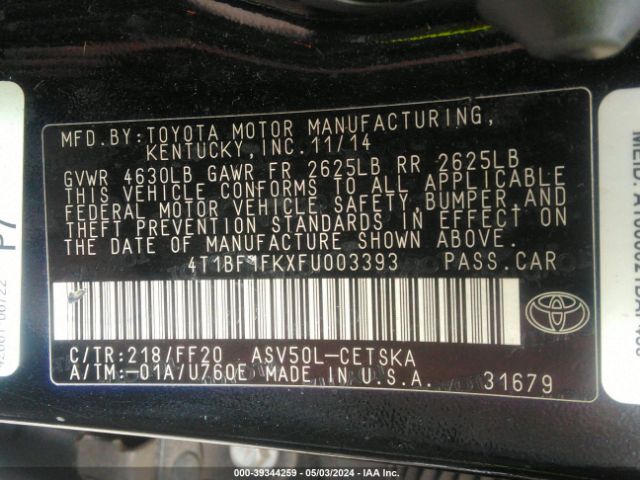 4T1BF1FKXFU003393 Toyota Camry Le/se/xle/xse