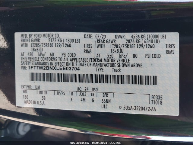 Ford F-250 Lariat 2020 1FT7W2BNXLEE03704 Image 9