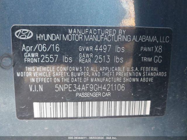 5NPE34AF9GH421106 Hyundai Sonata Sport