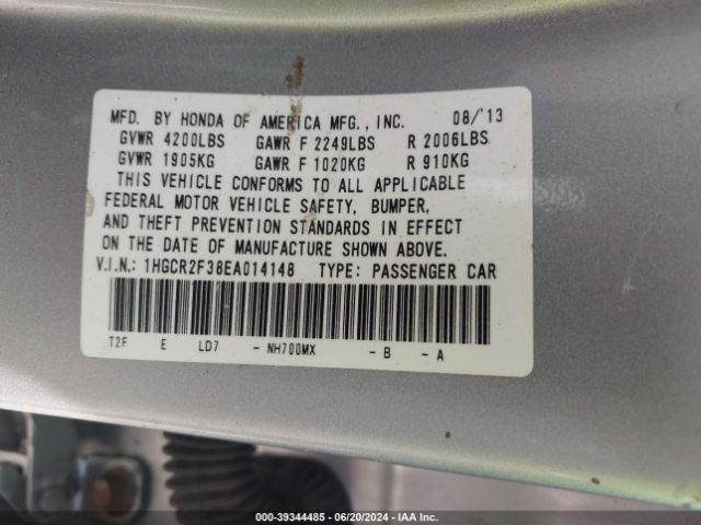 1HGCR2F38EA014148 Honda ACCORD LX