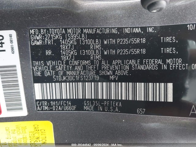 Toyota Sienna Le 7 Passenger 2015 5TDJK3DC1FS123719 Image 9