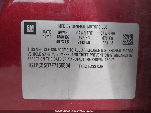 Chevrolet Cruze 1lt Auto 2015 1G1PC5SB7F7156594 Image 9