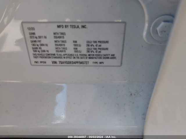 7SAYGDED4PF945727 Tesla Model Y Rwd