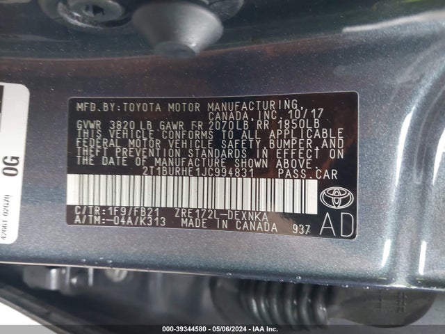 Toyota COROLLA LE 2018 2T1BURHE1JC994831 Image 9