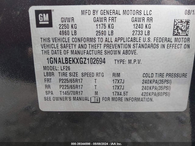 Chevrolet EQUINOX LS 2016 1GNALBEKXGZ102694 Image 9