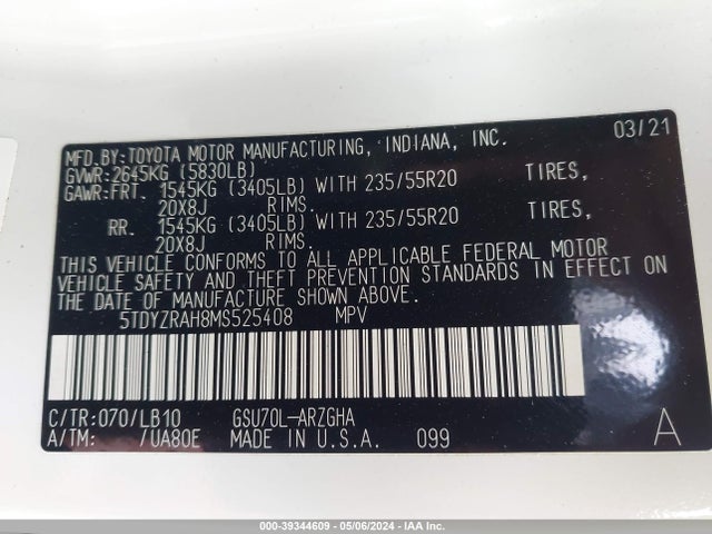 Toyota Highlander Limited 2021 5TDYZRAH8MS525408 Image 9