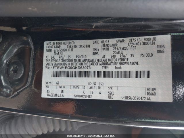 1FTEW1EG0GKD63073 Ford F-150 Xlt