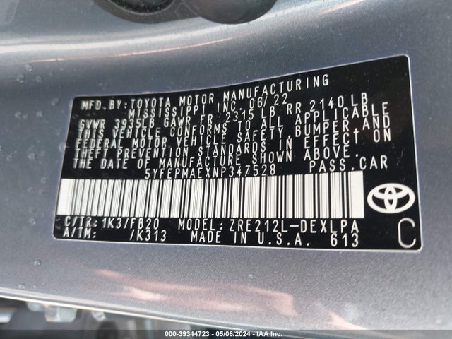 Toyota COROLLA LE 2022 5YFEPMAEXNP347528 Image 9