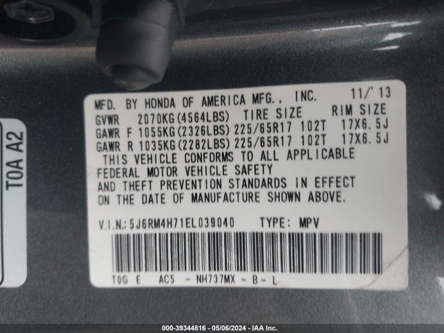 Honda Cr-v Ex-l 2014 5J6RM4H71EL039040 Image 9