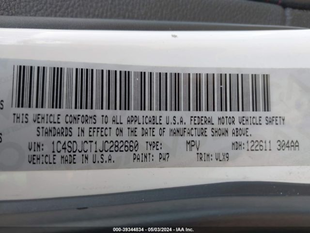 1C4SDJCT1JC282660 Dodge Durango R/t Awd
