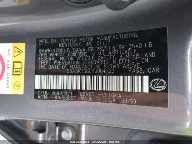 58ABK1GG0HU064723 Lexus ES 350