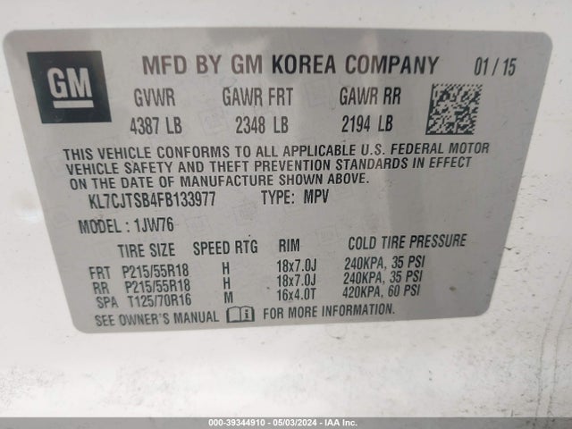 Chevrolet TRAX LTZ 2015 KL7CJTSB4FB133977 Image 9