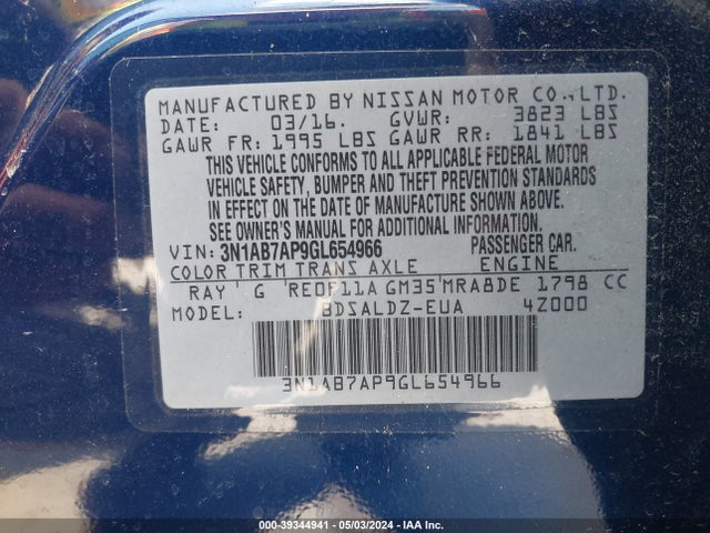 Nissan SENTRA SV 2016 3N1AB7AP9GL654966 Image 9