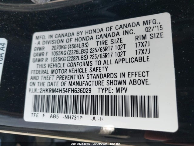 Honda CR-V EX 2015 2HKRM4H54FH636029 Image 9