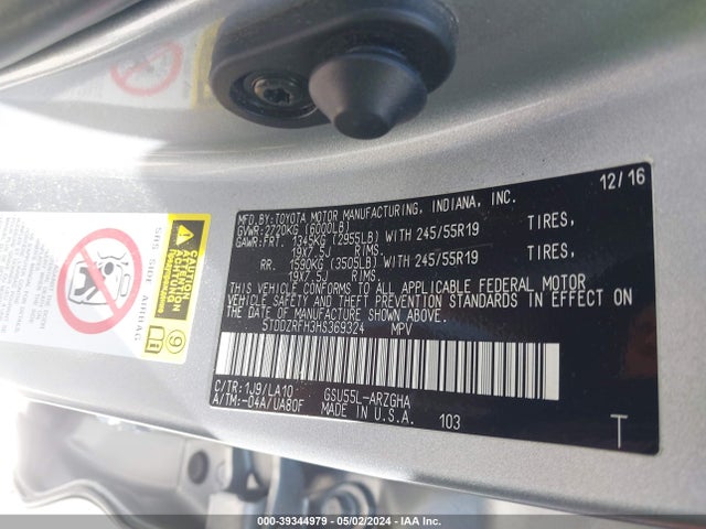Toyota Highlander Limited Platinum 2017 5TDDZRFH3HS369324 Image 9
