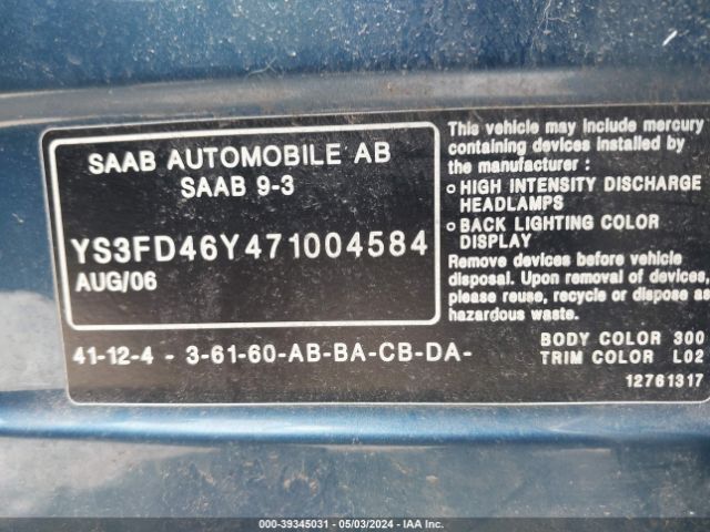 2007 SAAB 9-3 YS3FD46Y471004584 Photo 8