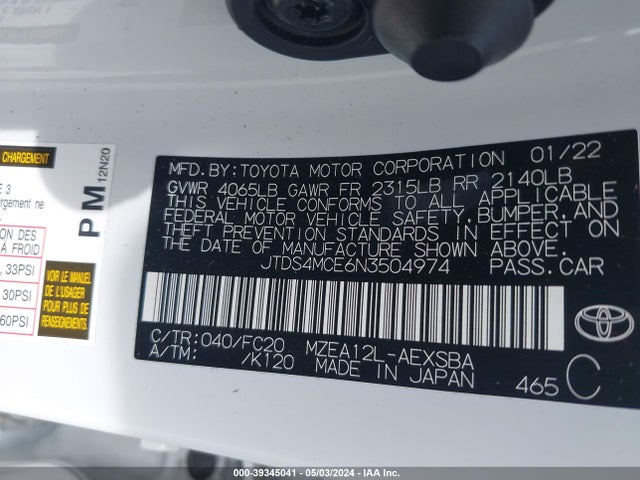 Toyota COROLLA SE 2022 JTDS4MCE6N3504974 Image 9