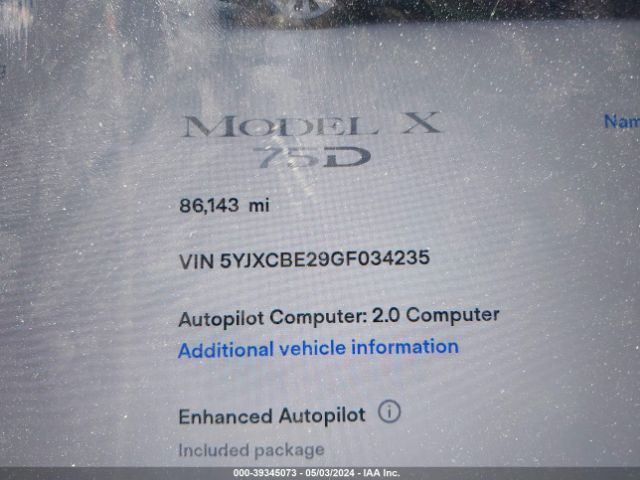 5YJXCBE29GF034235 Tesla Model X 60d/70d/75d/90d/p100d