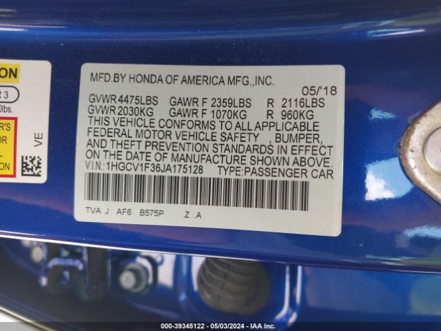1HGCV1F36JA175128 Honda Accord Sport