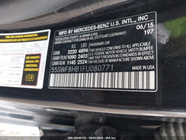 55SWF8HB1FU080771 Mercedes-Benz C63amg
