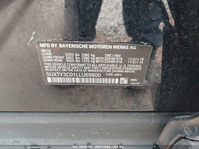 BMW X3 Sdrive30i 2020 5UXTY3C01LLU69800 Image 9
