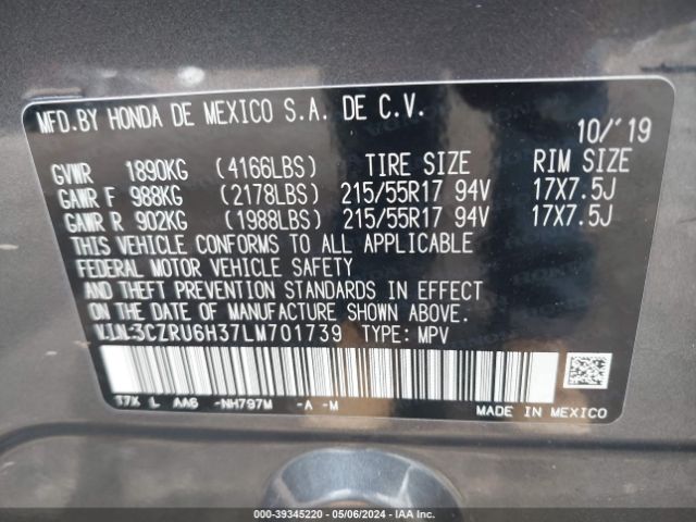 3CZRU6H37LM701739 Honda Hr-v Awd Lx