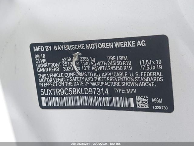 5UXTR9C58KLD97314 BMW X3 Xdrive30i