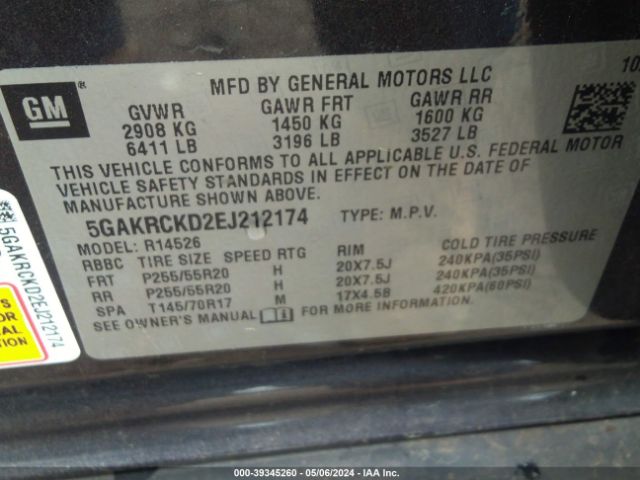 5GAKRCKD2EJ212174 Buick Enclave Premium