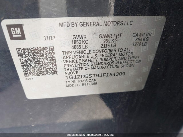 Chevrolet MALIBU LT 2018 1G1ZD5ST9JF154309 Image 9