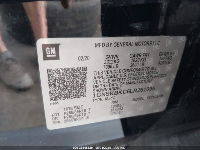 1GNSKBKC6LR261095 Chevrolet Tahoe 4wd Lt