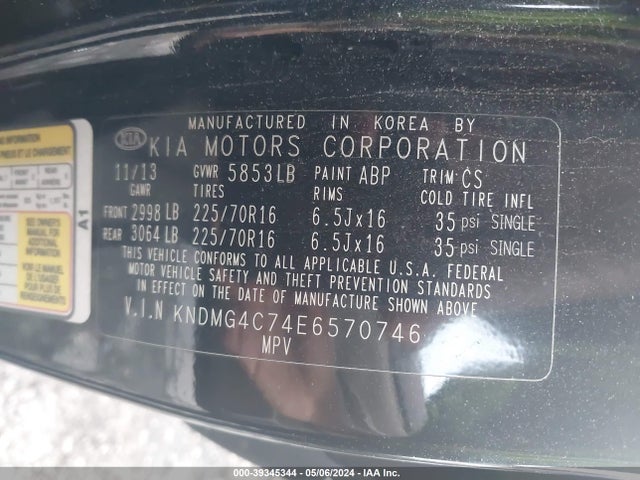 KIA SEDONA LX 2014 KNDMG4C74E6570746 Image 9