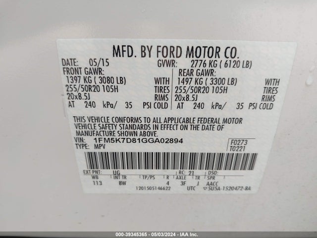 Ford EXPLORER XLT 2016 1FM5K7D81GGA02894 Image 9